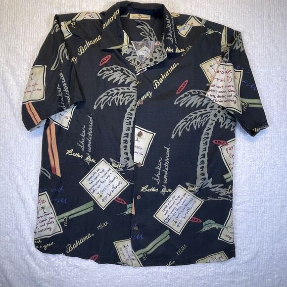 Tommy Bahama Multicolor Palm Tree Tropical Silk Hawaiian Button Up Shirt Medium - Picture 1 of 7